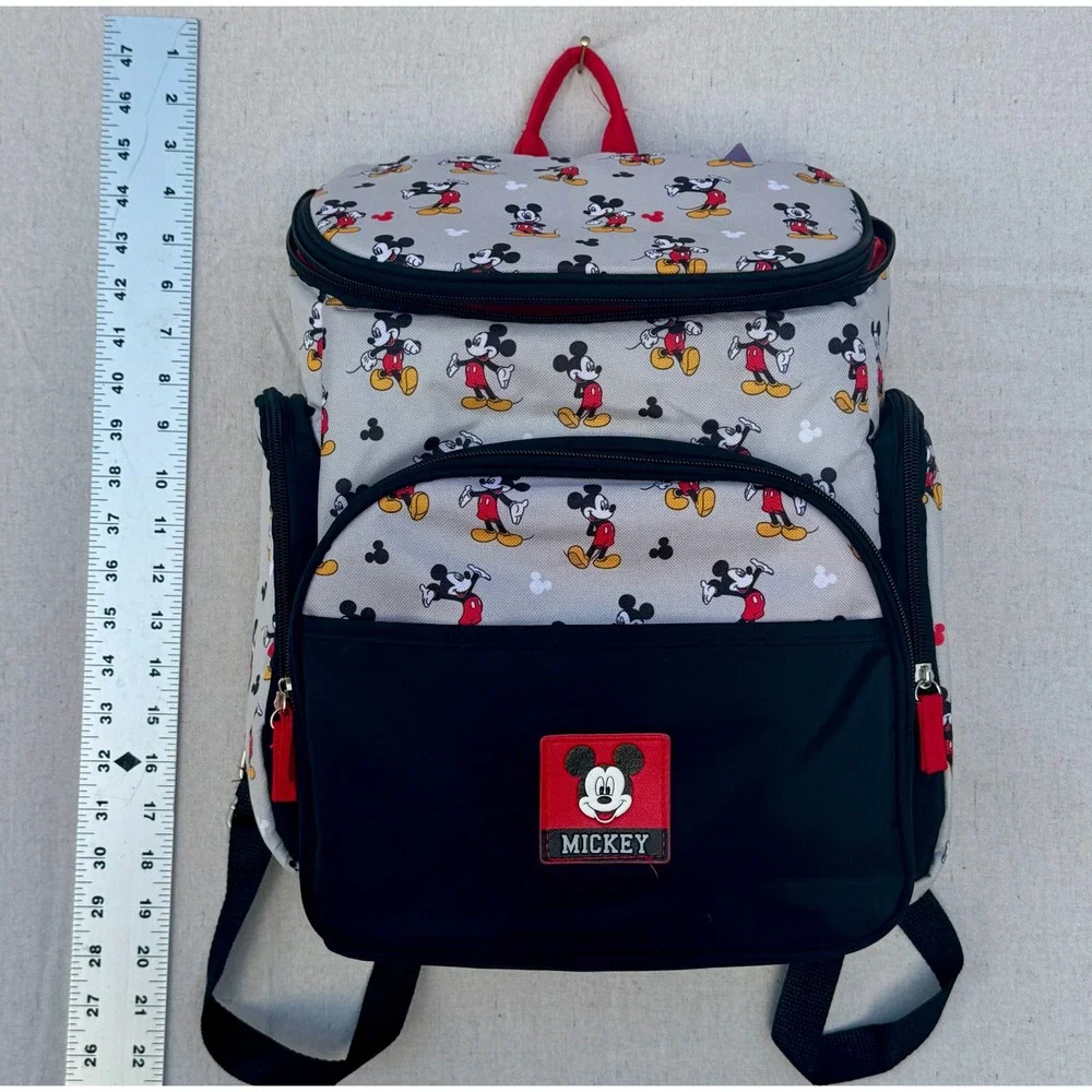 Disney Mickey Mouse Diaper Bag Backpack Gray Black Classic Print Multi-Pocket
